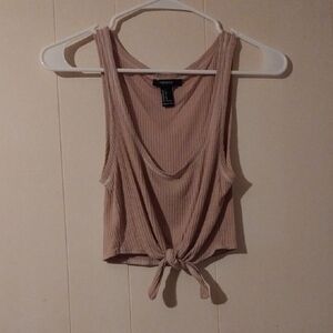 Forever 21 Beige Ribbed Tie-Front Tank Top